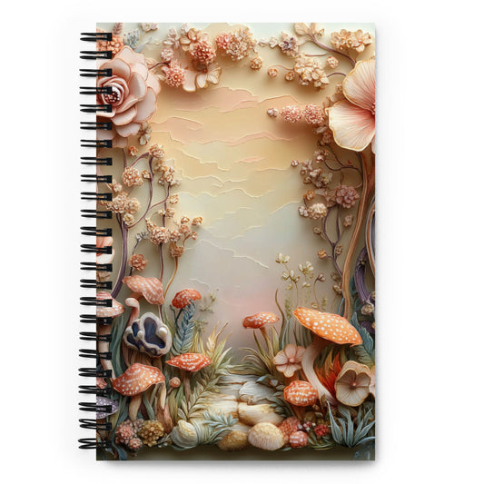 A notebook with a magical mushroom border.